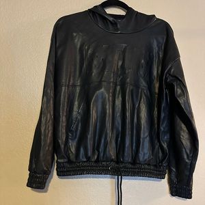 MANIERE DE VOIR SOLID PU LEATHER HOODIE